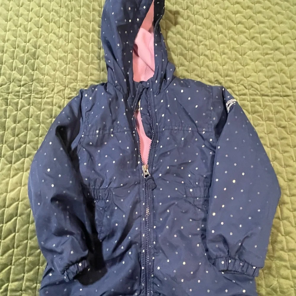 Oshkosh BGosh navy polka‎ dot pink coat with hood size 4T
